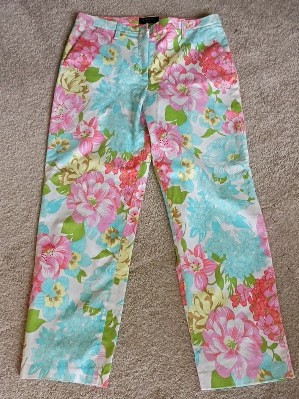 Floral Pastel Cotton Pants - Pink, Aqua & Green Pucci Style Y2K